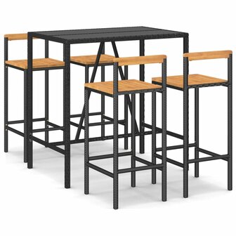 5-delige Tuinbarset poly rattan en massief acaciahout zwart