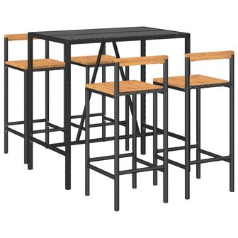 5-delige Tuinbarset poly rattan en massief acaciahout zwart