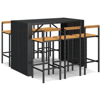 7-delige Tuinbarset poly rattan en massief acaciahout zwart
