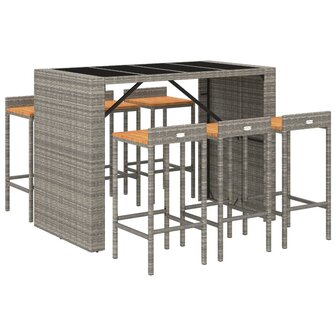 7-delige Tuinbarset poly rattan en massief acaciahout grijs
