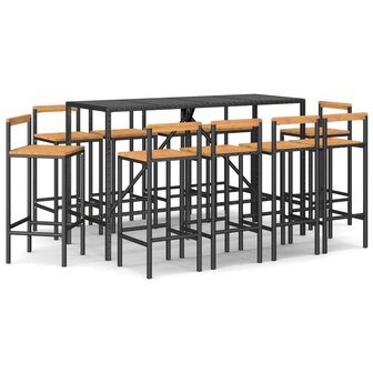 11-delige Tuinbarset poly rattan en massief acaciahout zwart