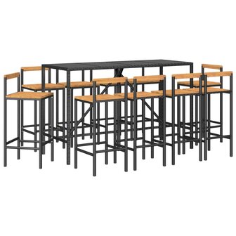 11-delige Tuinbarset poly rattan en massief acaciahout zwart