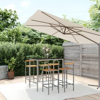 5-delige Tuinbarset poly rattan en massief acaciahout grijs