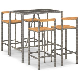5-delige Tuinbarset poly rattan en massief acaciahout grijs