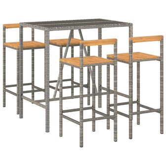 5-delige Tuinbarset poly rattan en massief acaciahout grijs