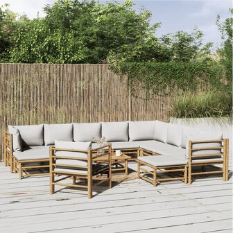 12-delige Loungeset met kussens bamboe lichtgrijs