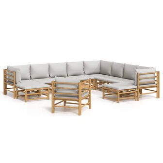 12-delige Loungeset met kussens bamboe lichtgrijs
