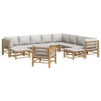 12-delige Loungeset met kussens bamboe lichtgrijs