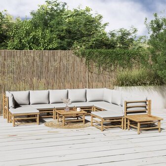 12-delige Loungeset met kussens bamboe lichtgrijs