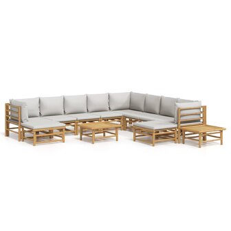 12-delige Loungeset met kussens bamboe lichtgrijs