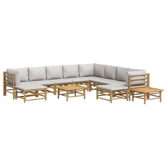 12-delige Loungeset met kussens bamboe lichtgrijs