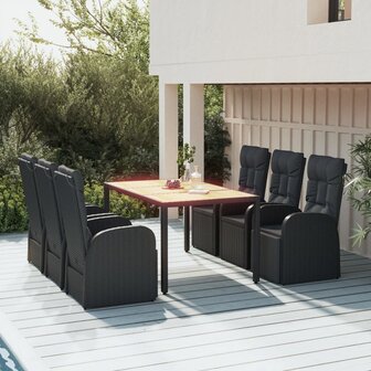 7-delige Tuinset met kussens poly rattan zwart