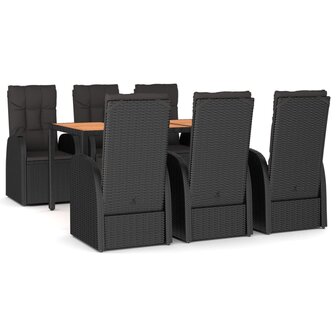 7-delige Tuinset met kussens poly rattan zwart