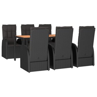 7-delige Tuinset met kussens poly rattan zwart