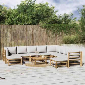 11-delige Loungeset met kussens bamboe lichtgrijs
