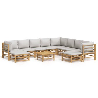 11-delige Loungeset met kussens bamboe lichtgrijs