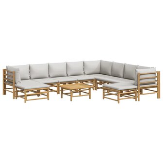 11-delige Loungeset met kussens bamboe lichtgrijs