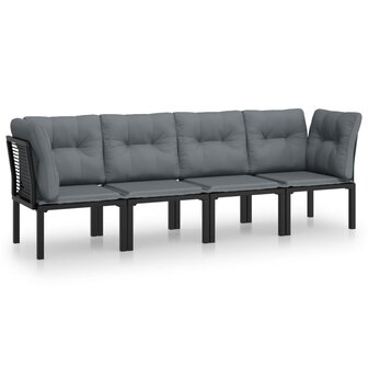 4-delige Loungeset poly rattan zwart en grijs