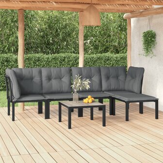 6-delige Loungeset poly rattan zwart en grijs