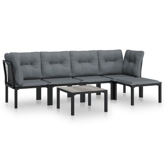 6-delige Loungeset poly rattan zwart en grijs