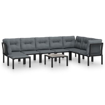 9-delige Loungeset poly rattan zwart en grijs