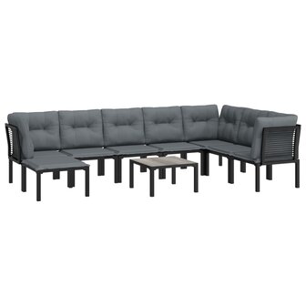 9-delige Loungeset poly rattan zwart en grijs