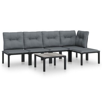 6-delige Loungeset poly rattan zwart en grijs