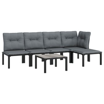 6-delige Loungeset poly rattan zwart en grijs