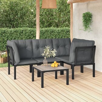 5-delige Loungeset poly rattan zwart en grijs