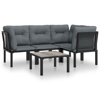 5-delige Loungeset poly rattan zwart en grijs