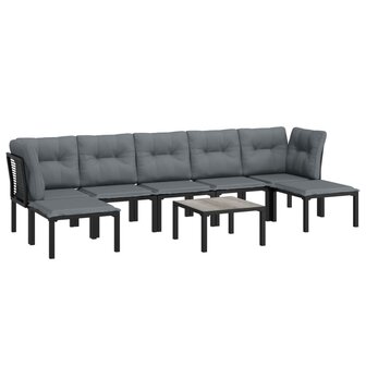 8-delige Loungeset poly rattan zwart en grijs