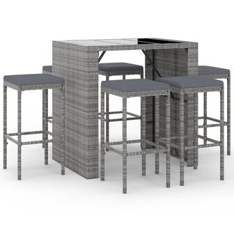7-delige Tuinbarset met kussens poly rattan grijs