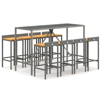 9-delige Tuinbarset poly rattan en massief acaciahout grijs