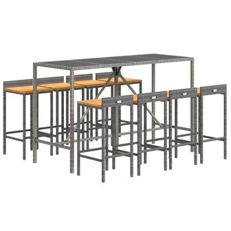 9-delige Tuinbarset poly rattan en massief acaciahout grijs