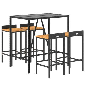 5-delige Tuinbarset poly rattan en massief acaciahout zwart