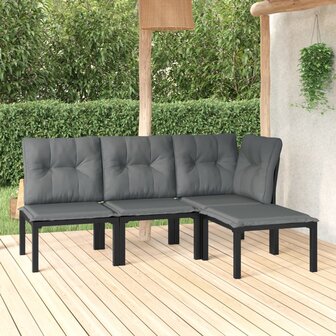 4-delige Loungeset poly rattan zwart en grijs