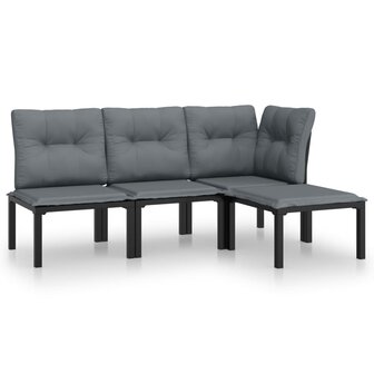 4-delige Loungeset poly rattan zwart en grijs