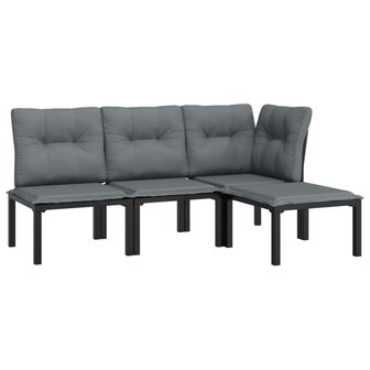 4-delige Loungeset poly rattan zwart en grijs