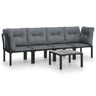5-delige Loungeset poly rattan zwart en grijs