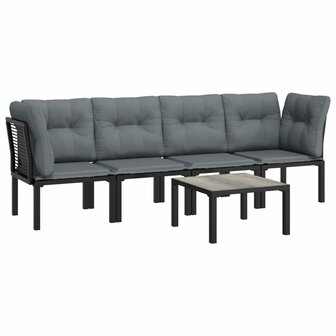 5-delige Loungeset poly rattan zwart en grijs