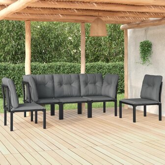 5-delige Loungeset poly rattan zwart en grijs
