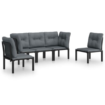 5-delige Loungeset poly rattan zwart en grijs