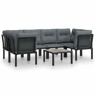 7-delige Loungeset poly rattan zwart en grijs