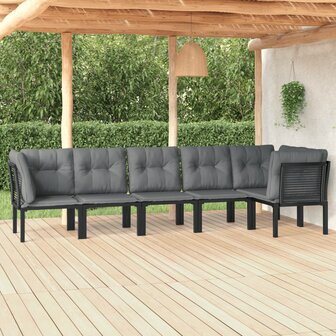 6-delige Loungeset poly rattan zwart en grijs