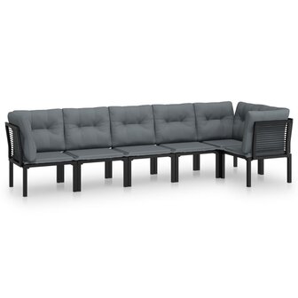 6-delige Loungeset poly rattan zwart en grijs