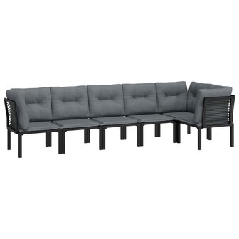 6-delige Loungeset poly rattan zwart en grijs