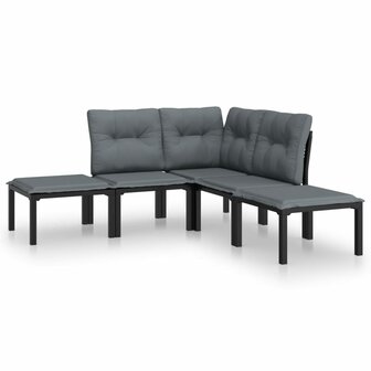 5-delige Loungeset poly rattan zwart en grijs