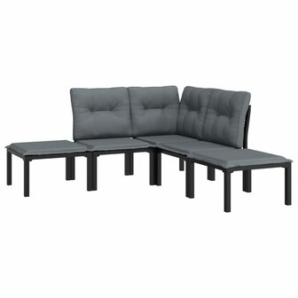 5-delige Loungeset poly rattan zwart en grijs