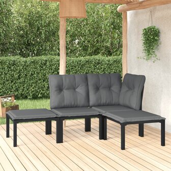4-delige Loungeset poly rattan zwart en grijs