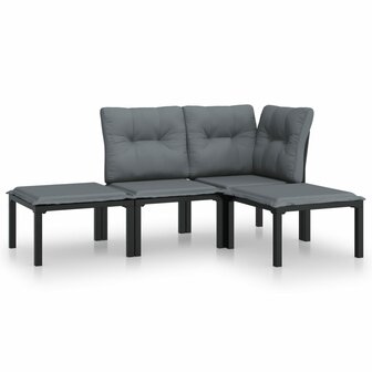 4-delige Loungeset poly rattan zwart en grijs